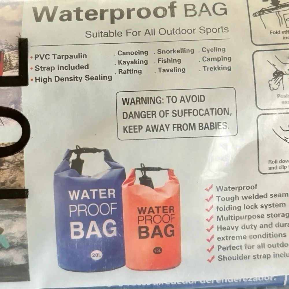 Waterproof Bag W/Strap For All Outdoor Sports 10L Blue Canoe Camp Fishing Travel
